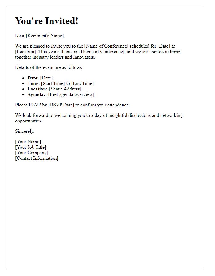 Letter template of formal invitation to corporate conference.