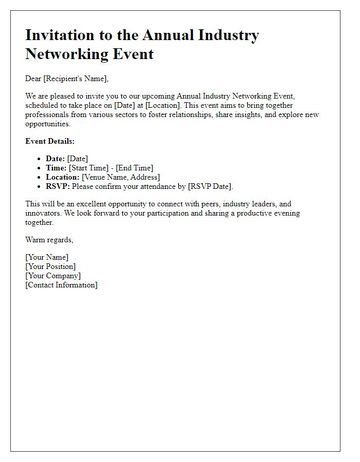 Letter template of formal invitation to industry networking event.