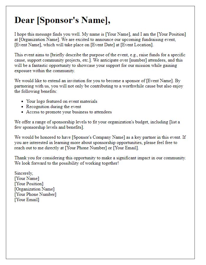 Letter template of fundraising event sponsorship solicitation.