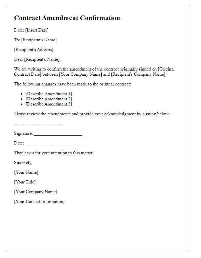 Letter template of contract amendment confirmation