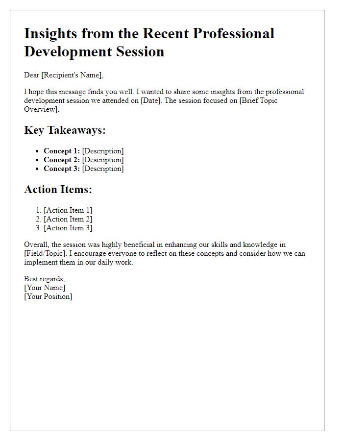 Letter template of insights on professional development session