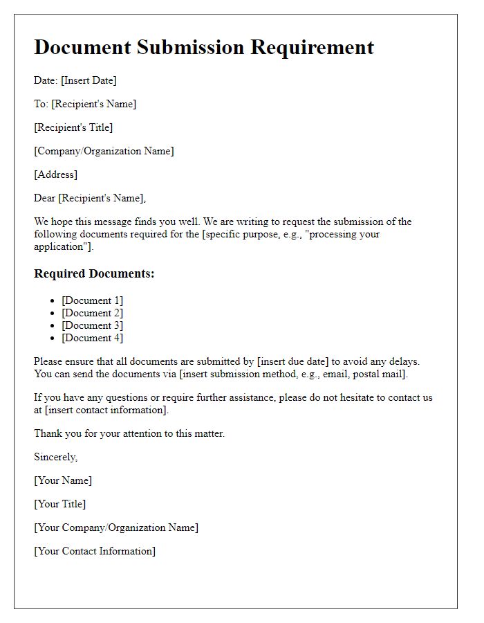 Letter template of document submission requirement