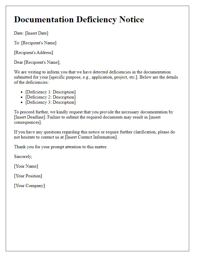 Letter template of documentation deficiency notice