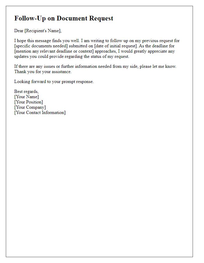 Letter template of documents request follow-up