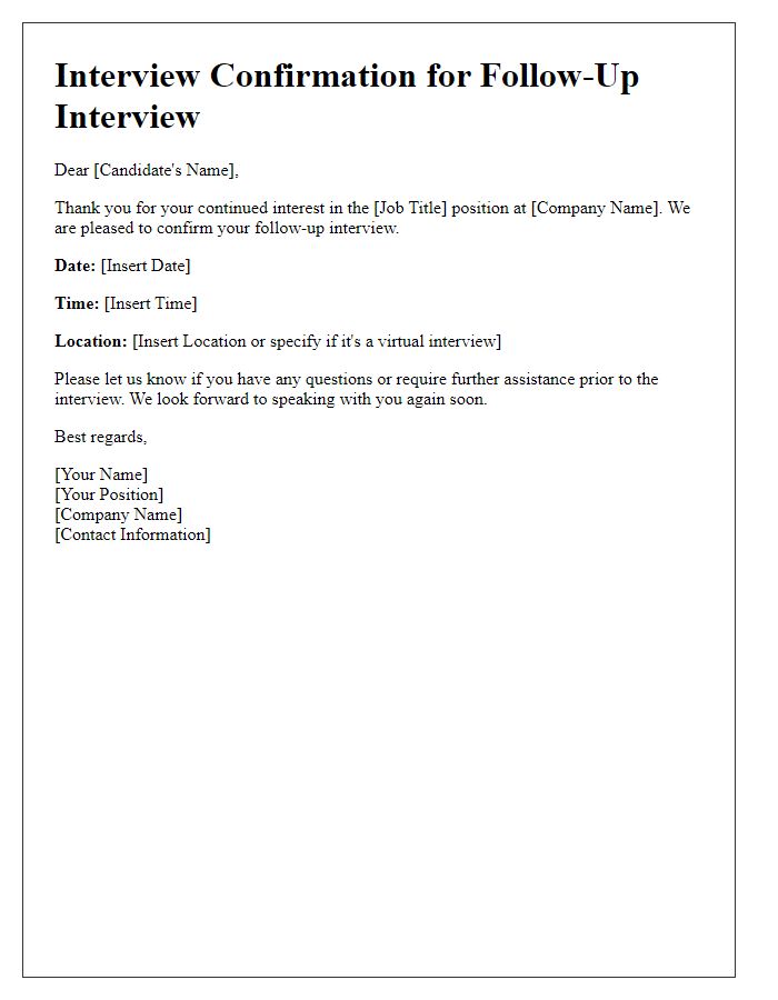 Letter template of Interview Confirmation for Follow-Up Interview