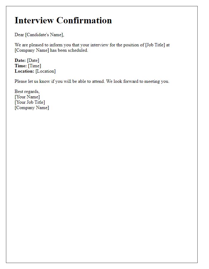Letter template of Interview Confirmation with Time and Date