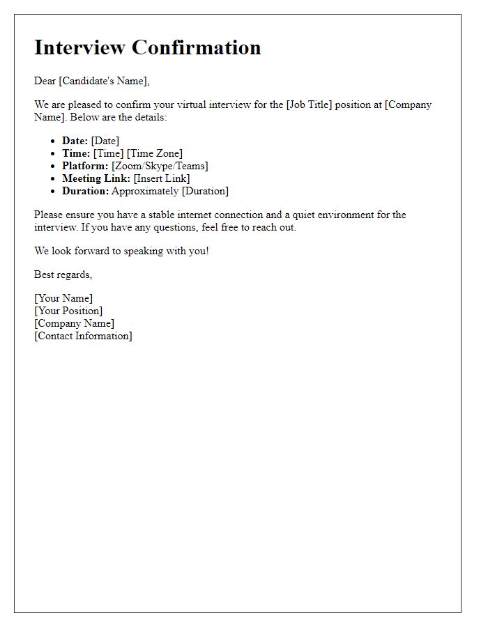 Letter template of Interview Confirmation for Virtual Interview