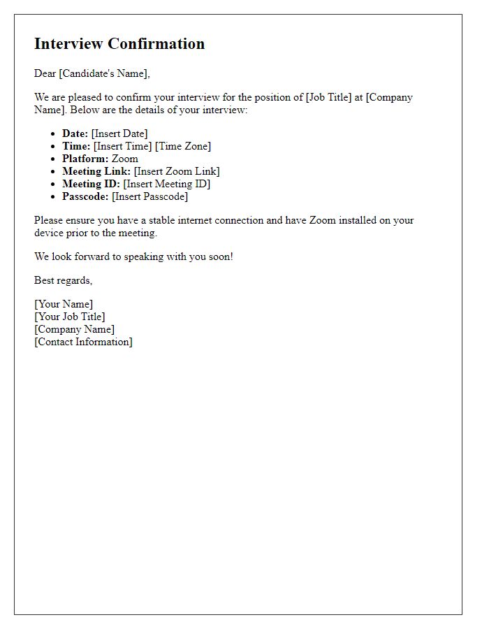 Letter template of Interview Confirmation for Zoom Meeting