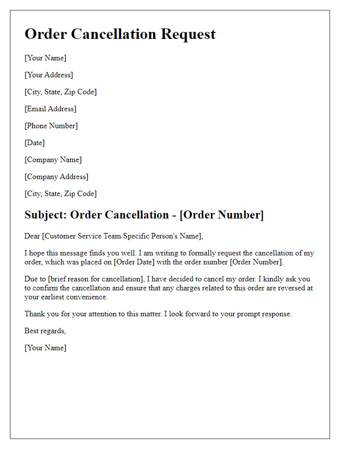 Letter template of a customer order cancellation