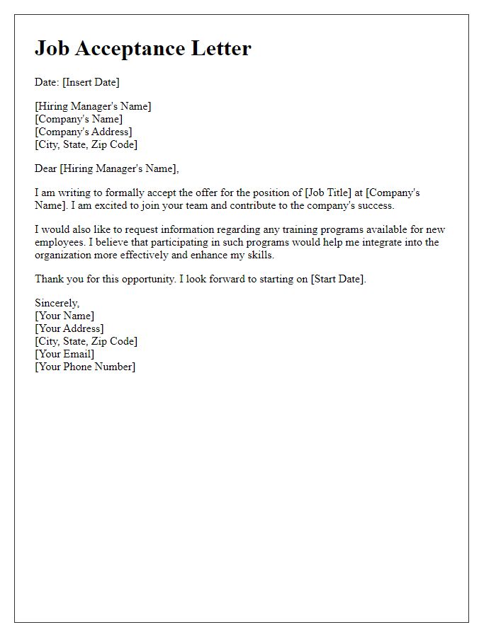 Letter template of job acceptance with training program request