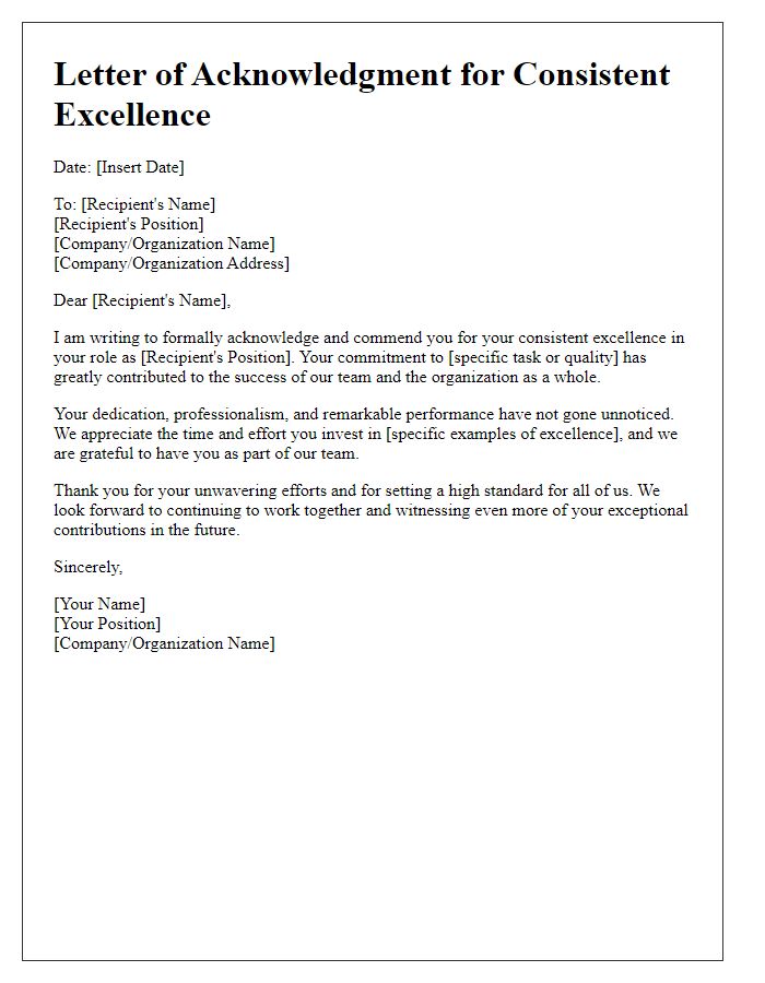 Letter template of acknowledgment for consistent excellence