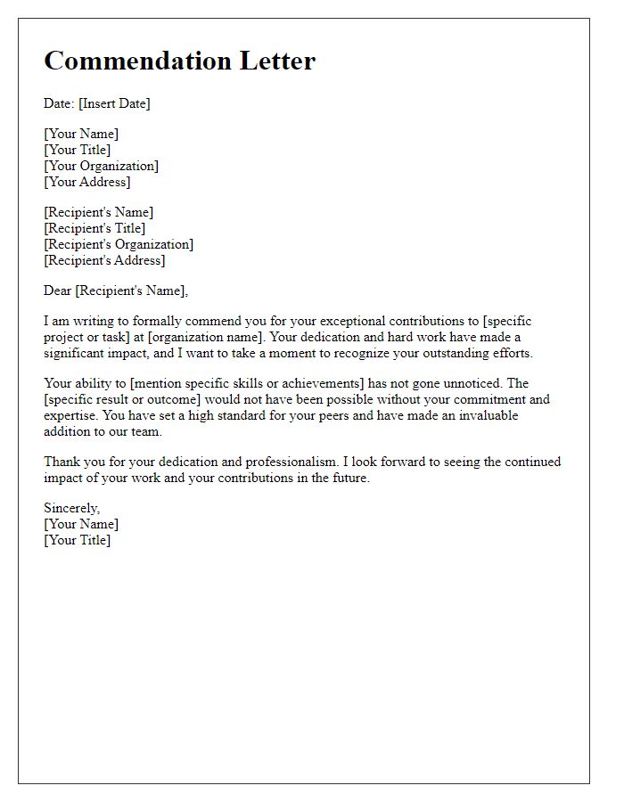 Letter template of commendation for exceptional contributions