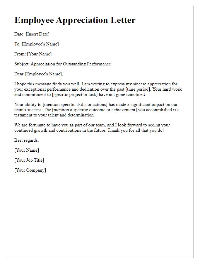 Letter template of employee appreciation for outstanding performance