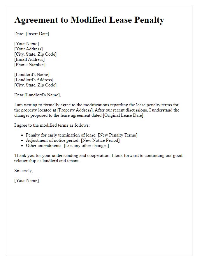 Letter template of agreeing to modified lease penalty