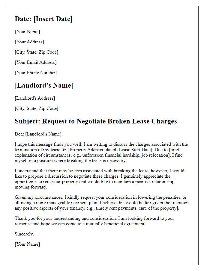 Letter template of negotiating broken lease charges