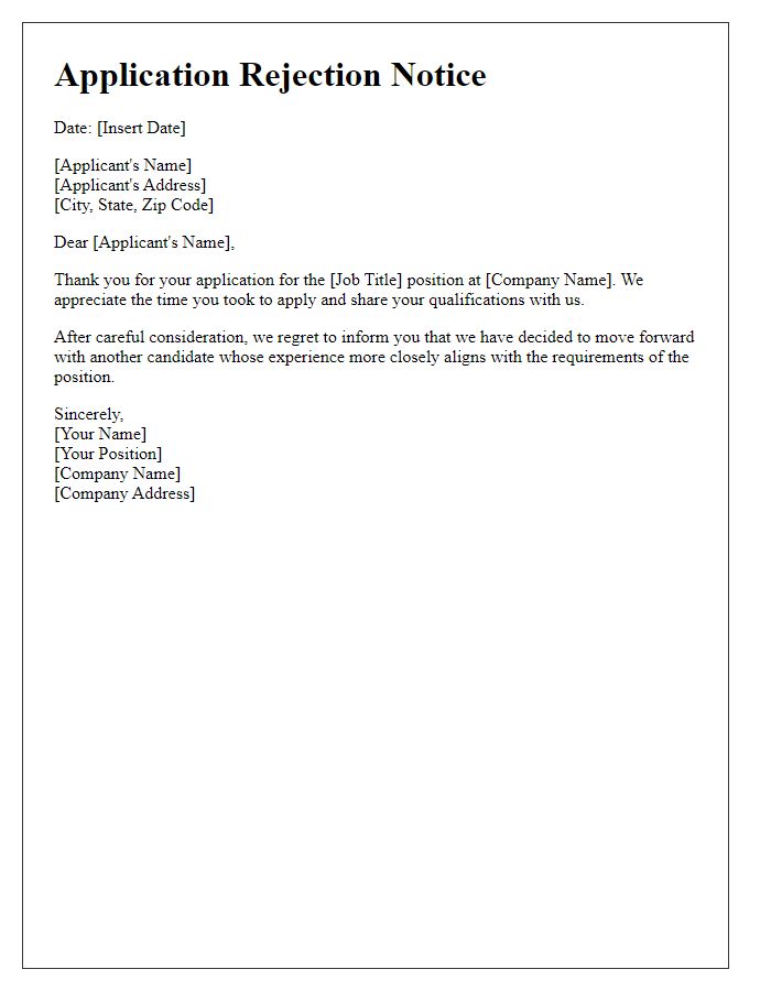 Letter template of application rejection notice