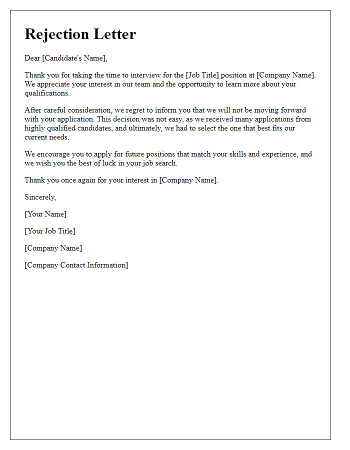 Letter template of employment rejection for candidate