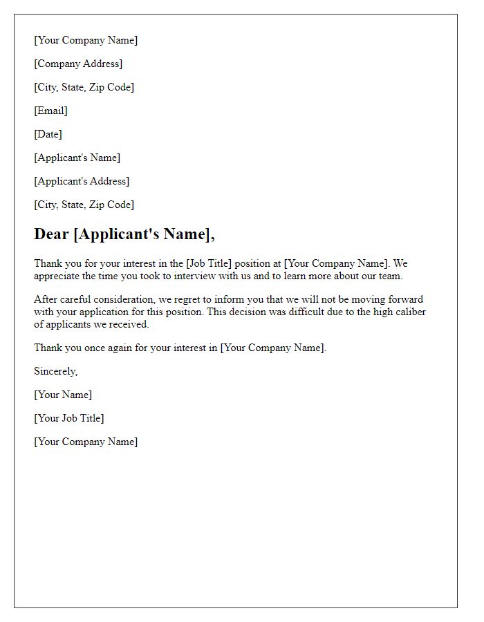 Letter template of rejection for employment consideration