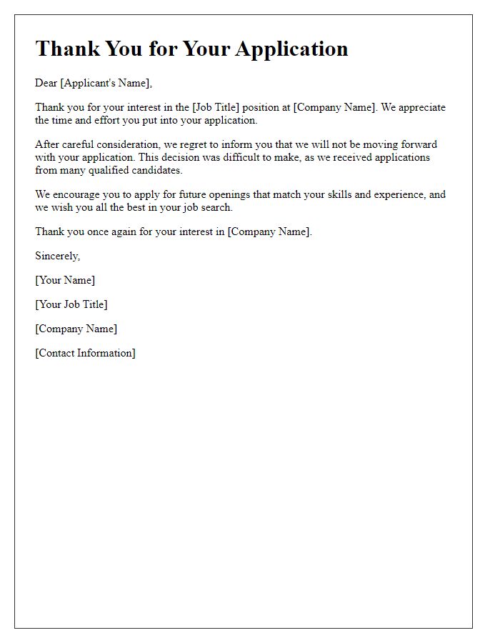Letter template of unsuccessful job application response