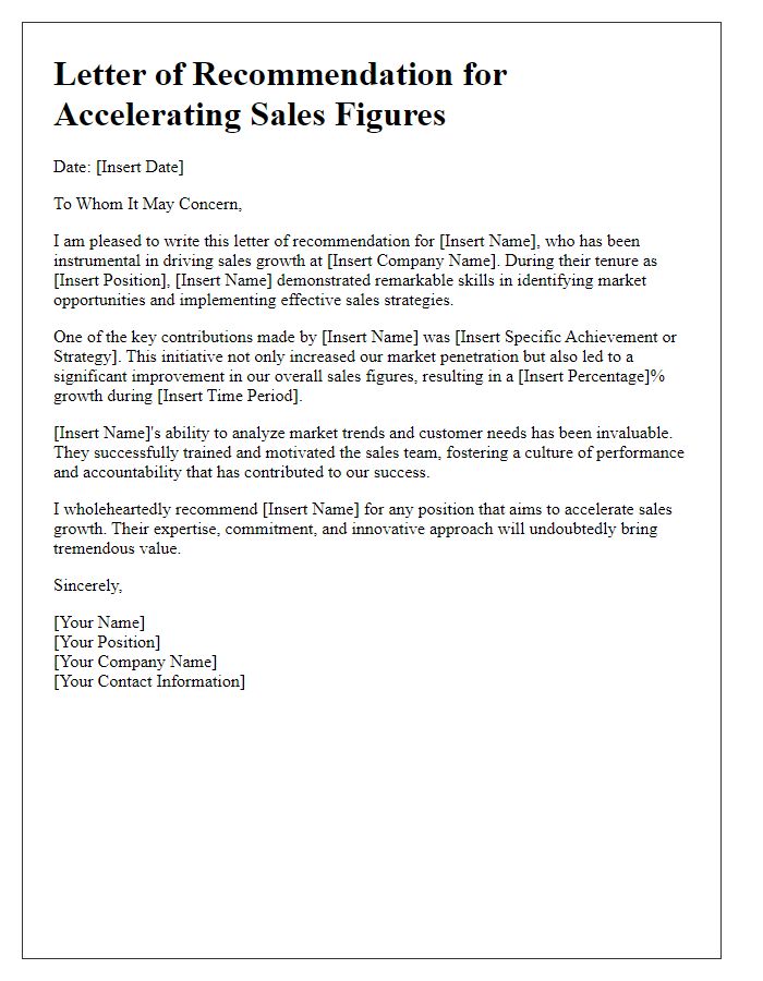 Letter template of recommendations for accelerating sales figures.