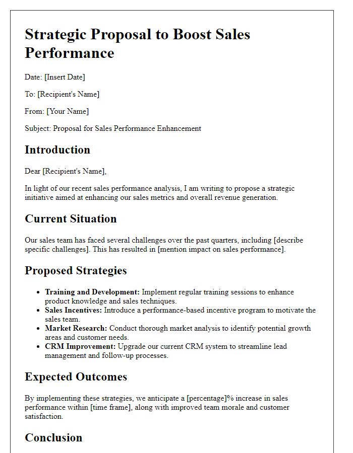 Letter template of a strategic proposal for boosting sales performance.