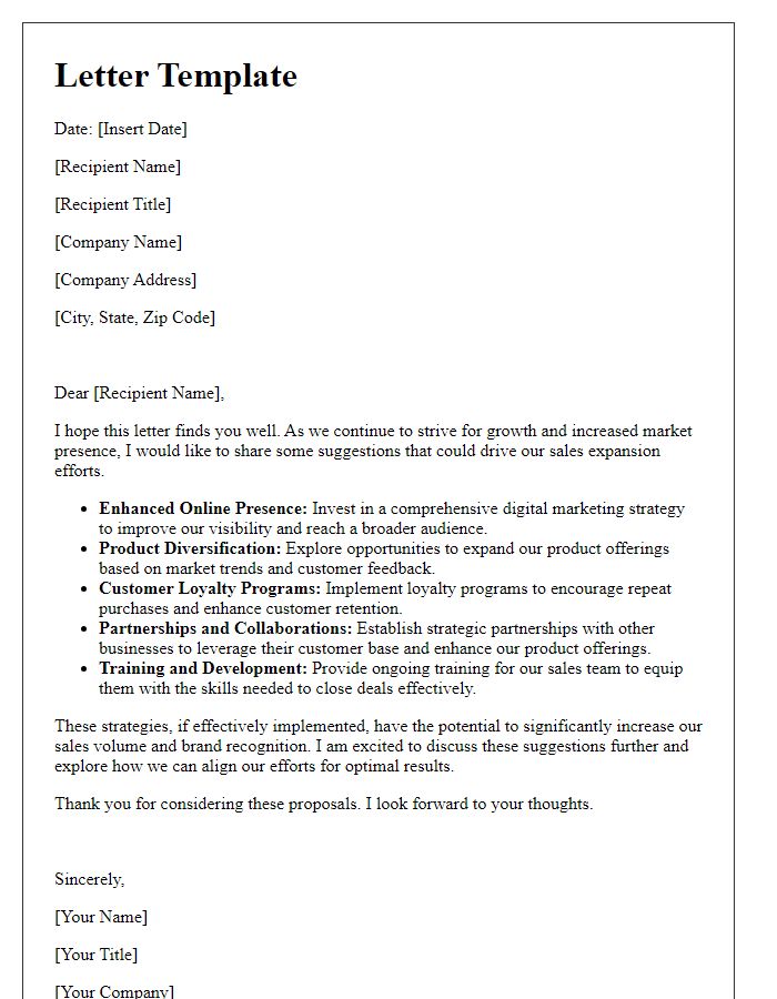 Letter template of suggestions for driving sales expansion.