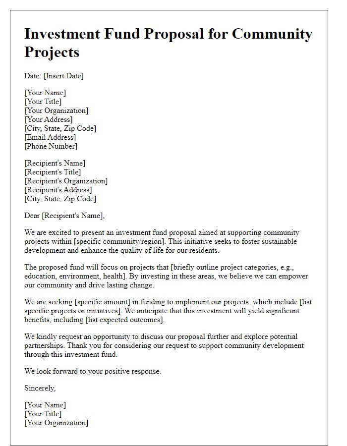 Letter template of investment fund proposal for community projects.