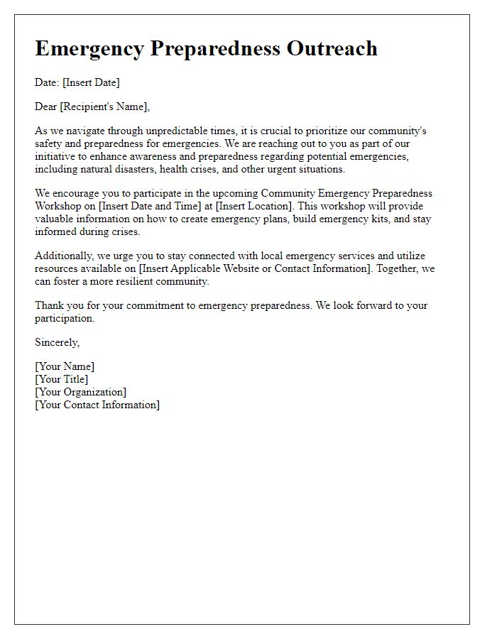 Letter template of emergency preparedness outreach