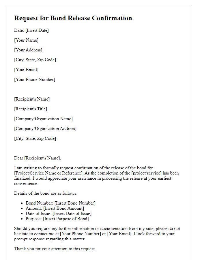 Letter template of Request for Bond Release Confirmation