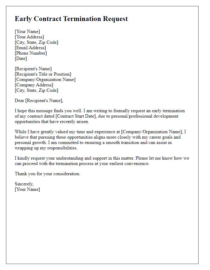 Letter template of early contract termination request for personal or professional development.