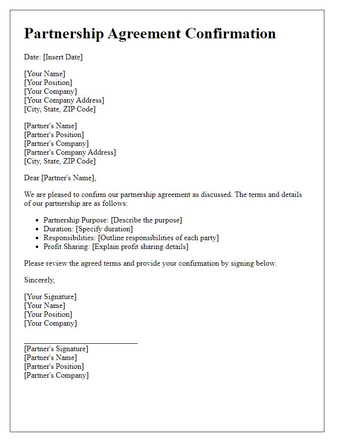 Letter template of partnership agreement confirmation