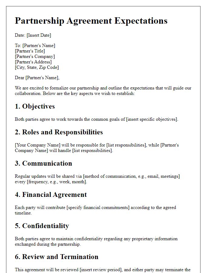 Letter template of partnership agreement expectations