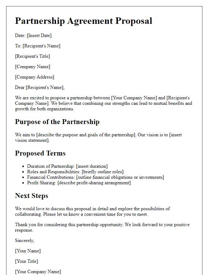 Letter template of partnership agreement proposal