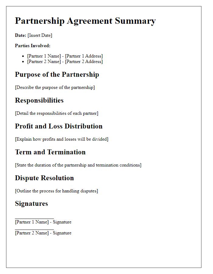 Letter template of partnership agreement summary