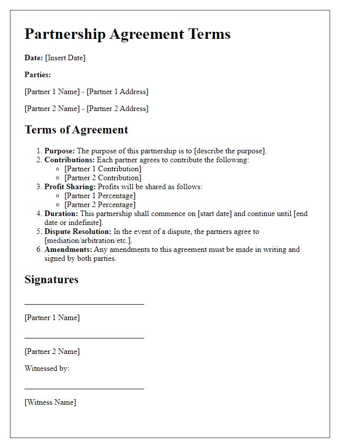 Letter template of partnership agreement terms