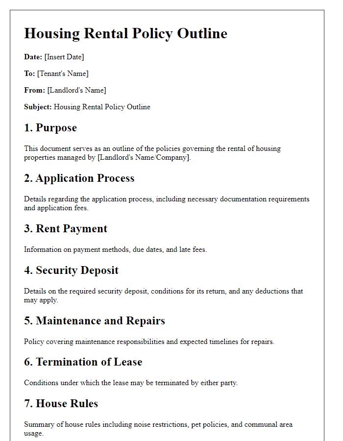 Letter template of Housing Rental Policy Outline