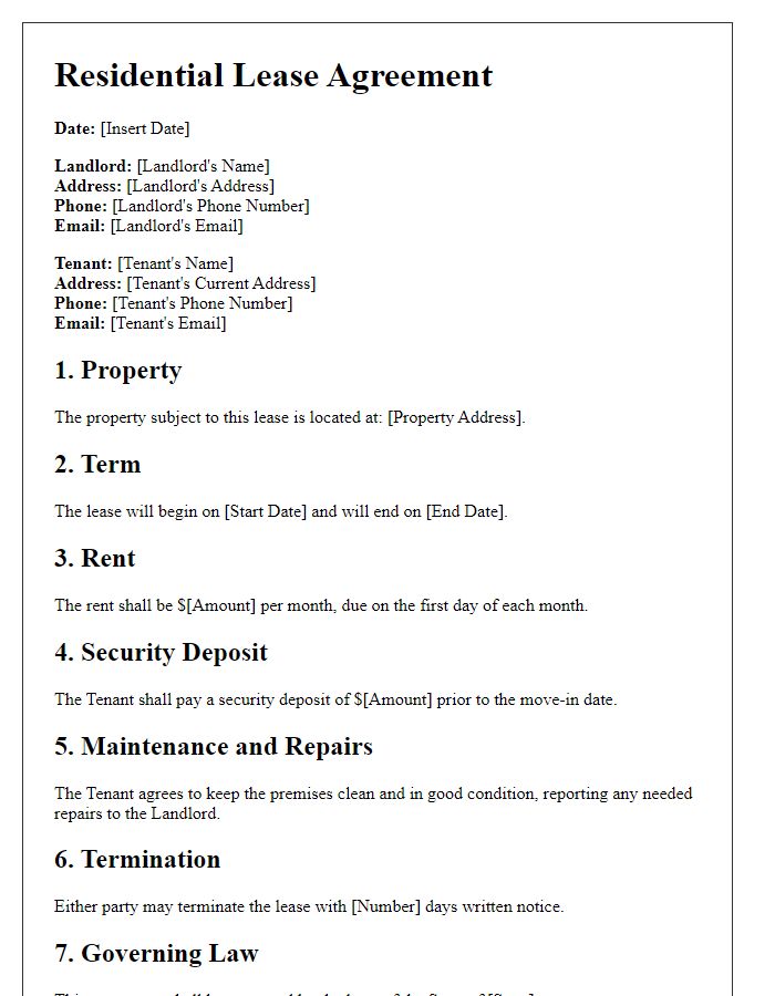 Letter template of Residential Lease Agreement Provisions