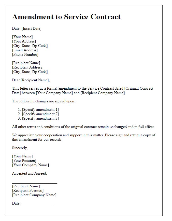 Letter template of amendment to service contract