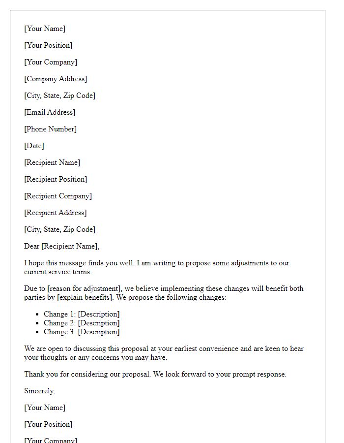 Letter template of proposal for service terms adjustment