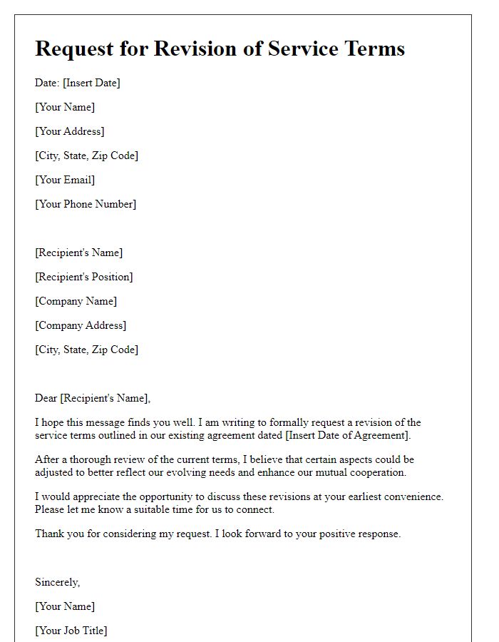 Letter template of request for service terms revision