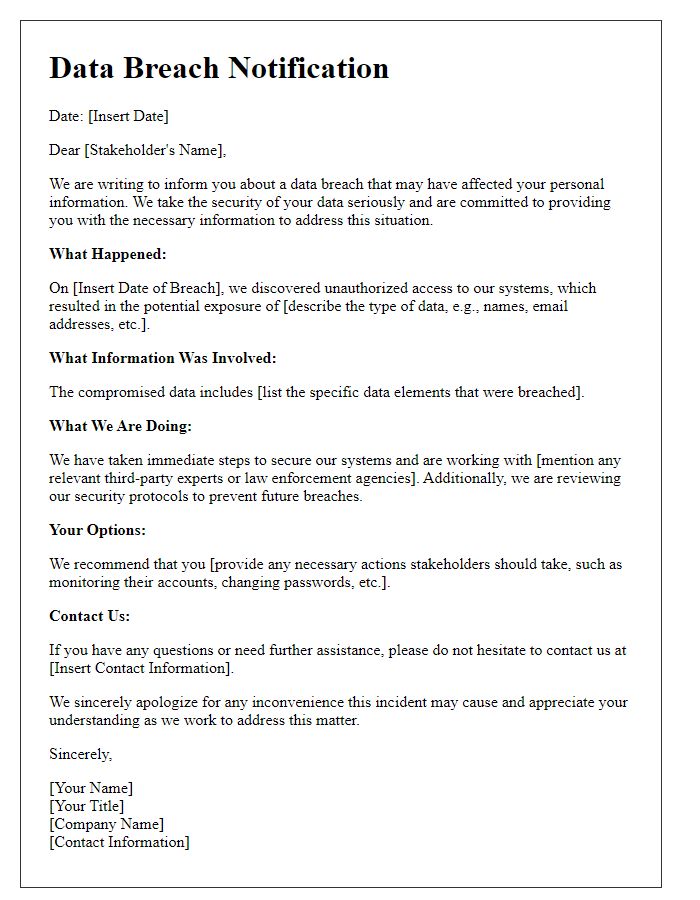Letter template of data breach disclosure for stakeholders