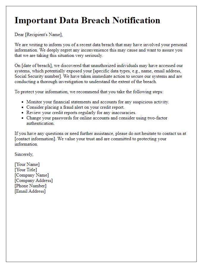 Letter template of data breach warning for potential victims