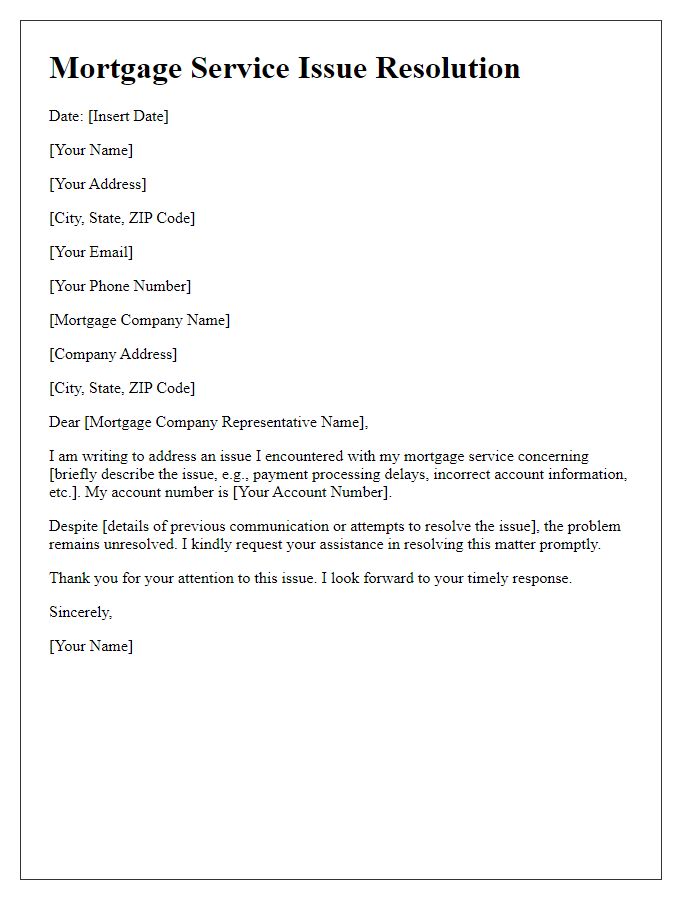 Letter template of mortgage service issue resolution