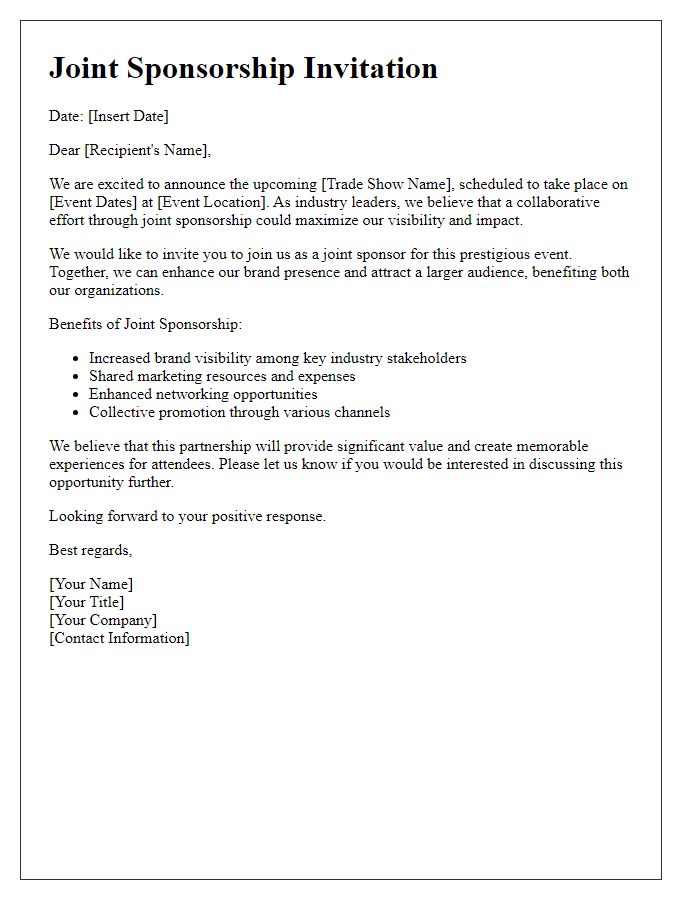 Letter template of joint sponsorship invitation for industry trade show.