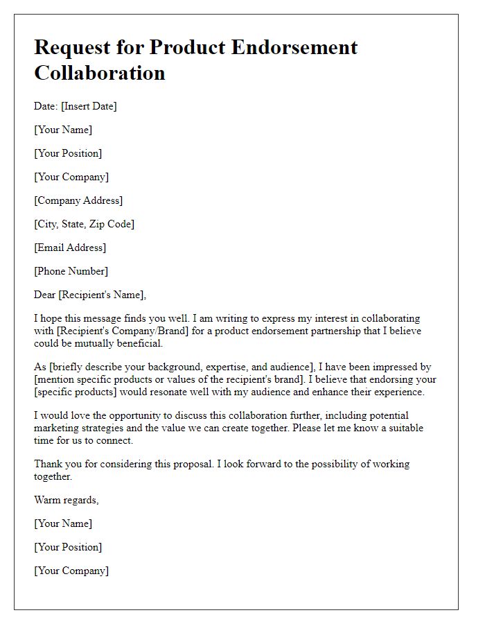 Letter template of request for product endorsement collaboration