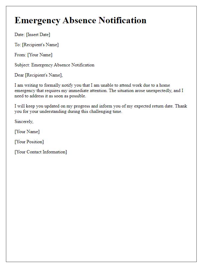 Letter template of emergency absence notification for home emergencies