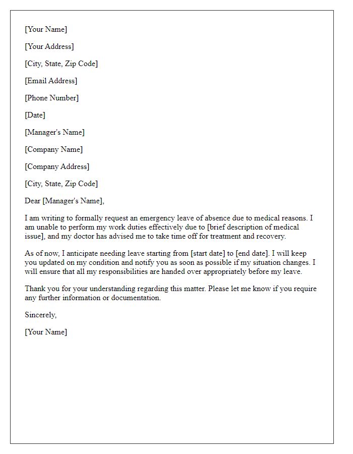 Letter template of emergency leave request for medical reasons