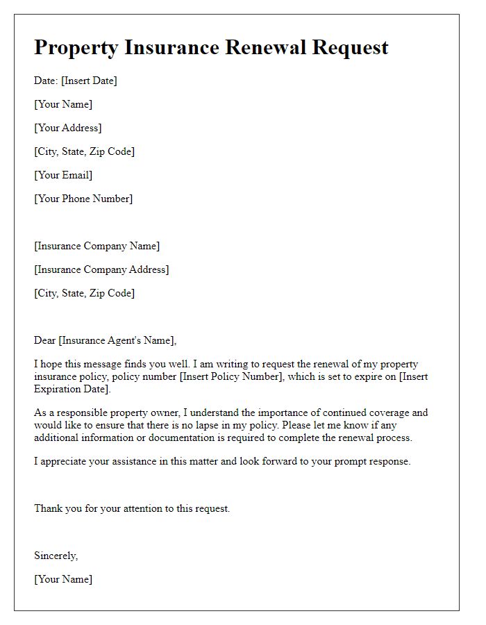 Letter template of property insurance renewal request