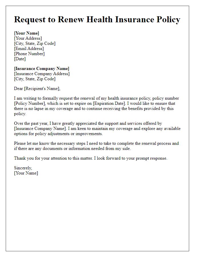 Letter template of request to renew health insurance policy