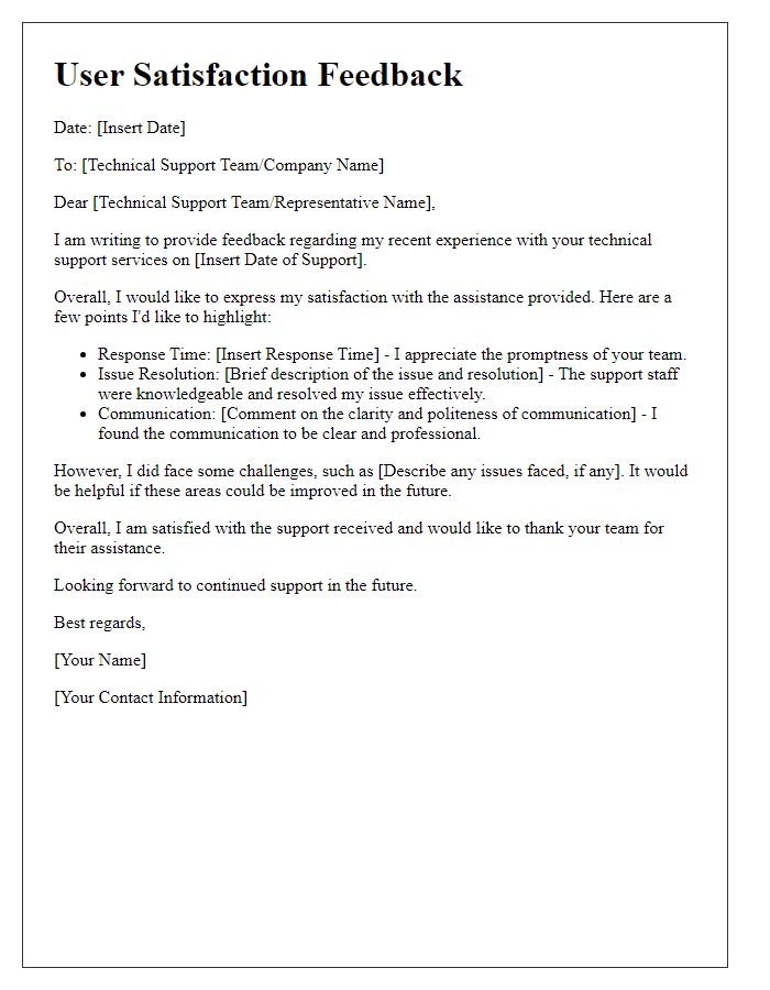 Letter template of user satisfaction feedback for technical support